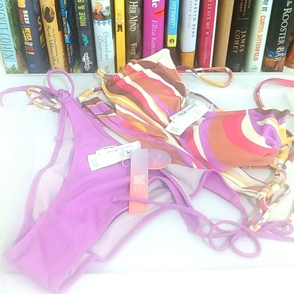 CUPSHE AMETHYST GOLD CUTOUT STRING TIE HIGH CUT HIPSTER BIKINI SET SZ MEDIUM NWT - Picture 3 of 9